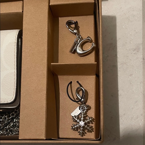 -RARE- Coach Cream Crossbody Wallet on Chain Bag with Silver Chain & 2 Charms - Picture 3 of 7